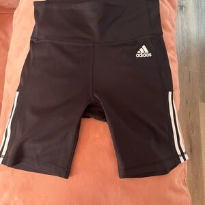 Adidas Women's Black Bike Shorts with White Stripes